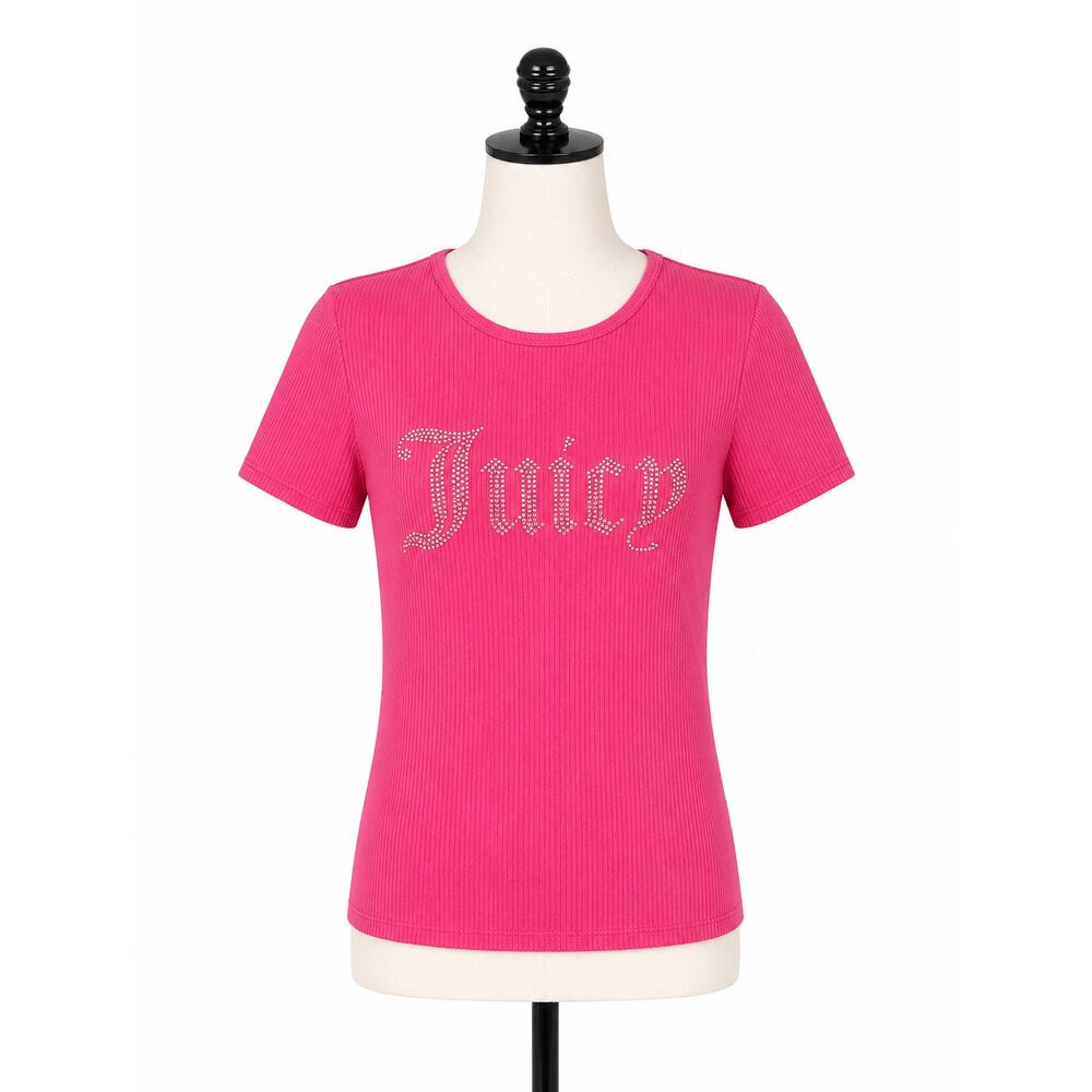 Juicy Couture Pink Womens Top Size L Casual Y2K 90s Bling Rhinestones Soft girl